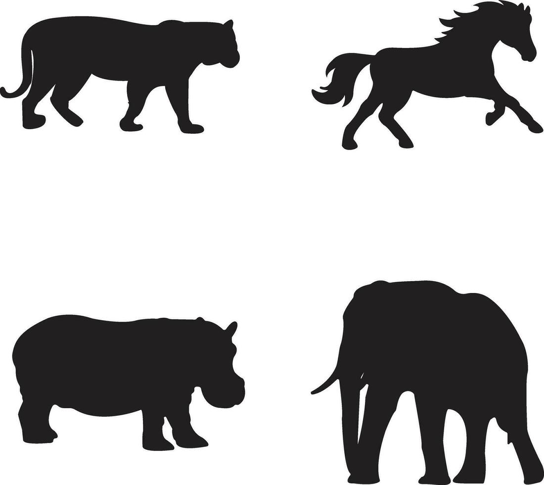 Set of Different Wildlife Silhouette. Vector Illustration