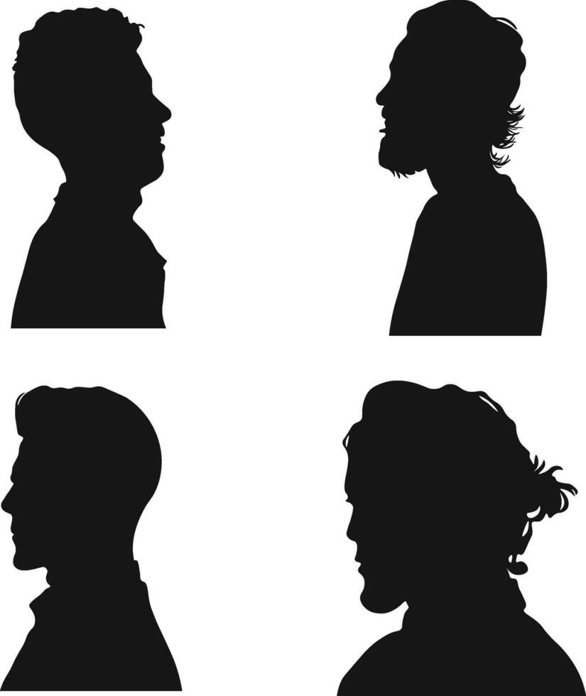 colección de diferente hombre cabeza silueta. hombre lado rostro. aislado en blanco antecedentes vector