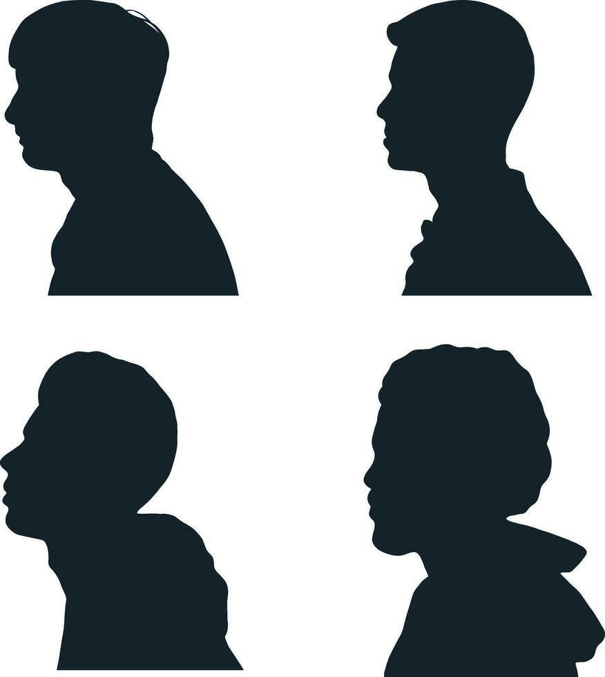 Collection of Man Head Silhouette. Isolated On White Background vector
