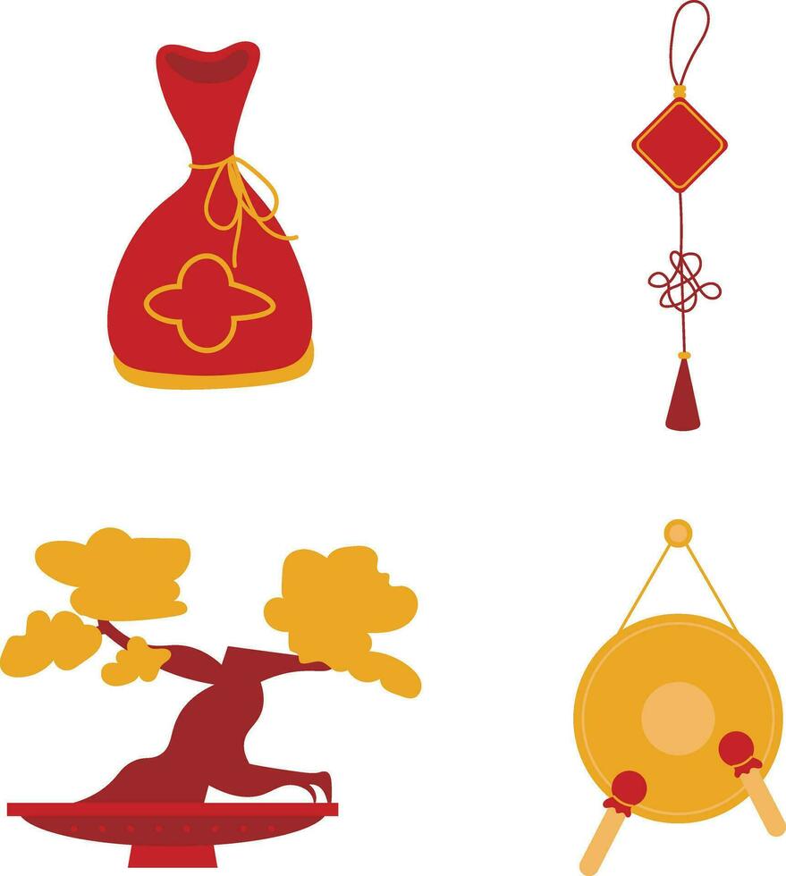 Set of Chinese New Year Elements. Isolated Vector. vector