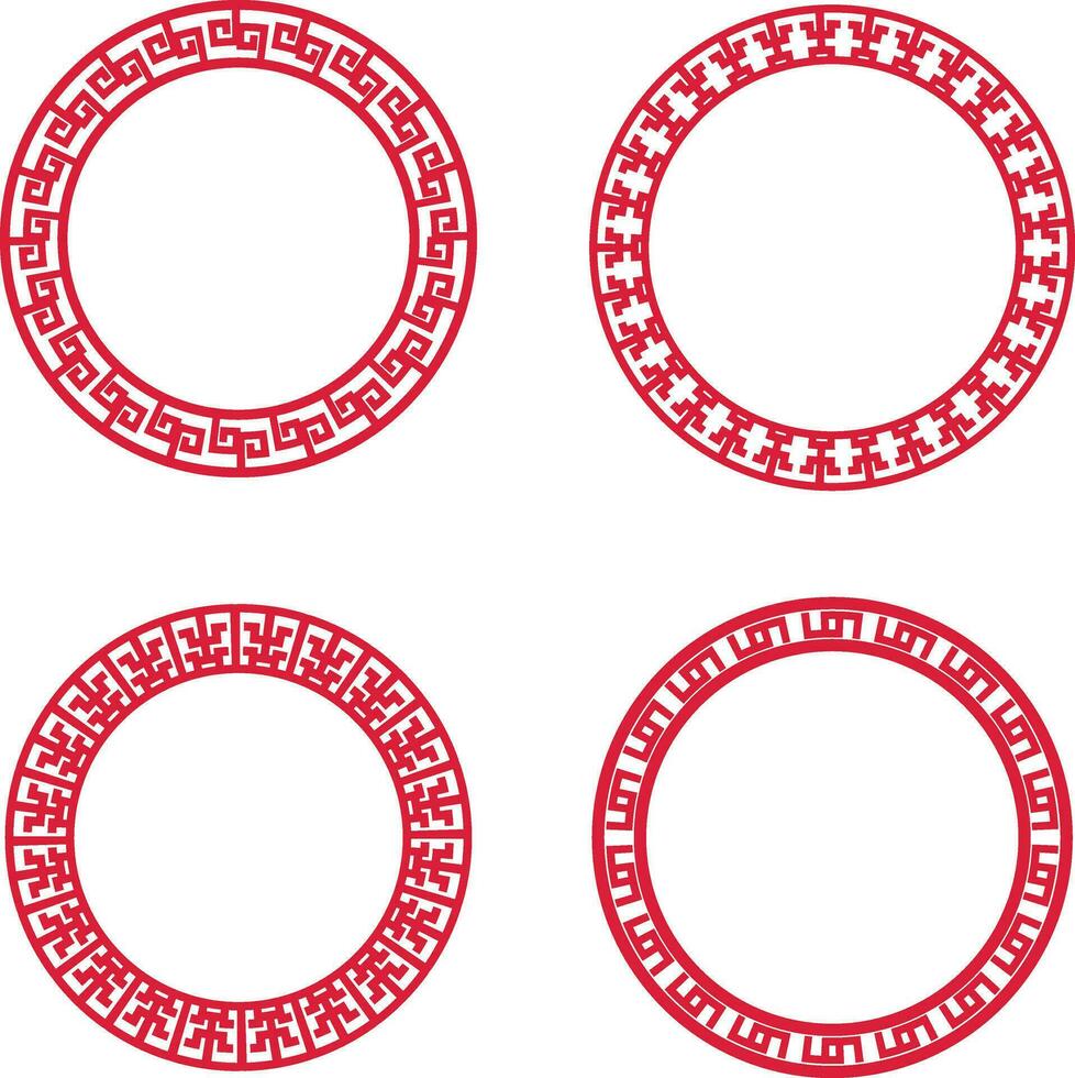 Chinese Circle Frame Icons Set. Asian Design Style. Isolated Vector. vector