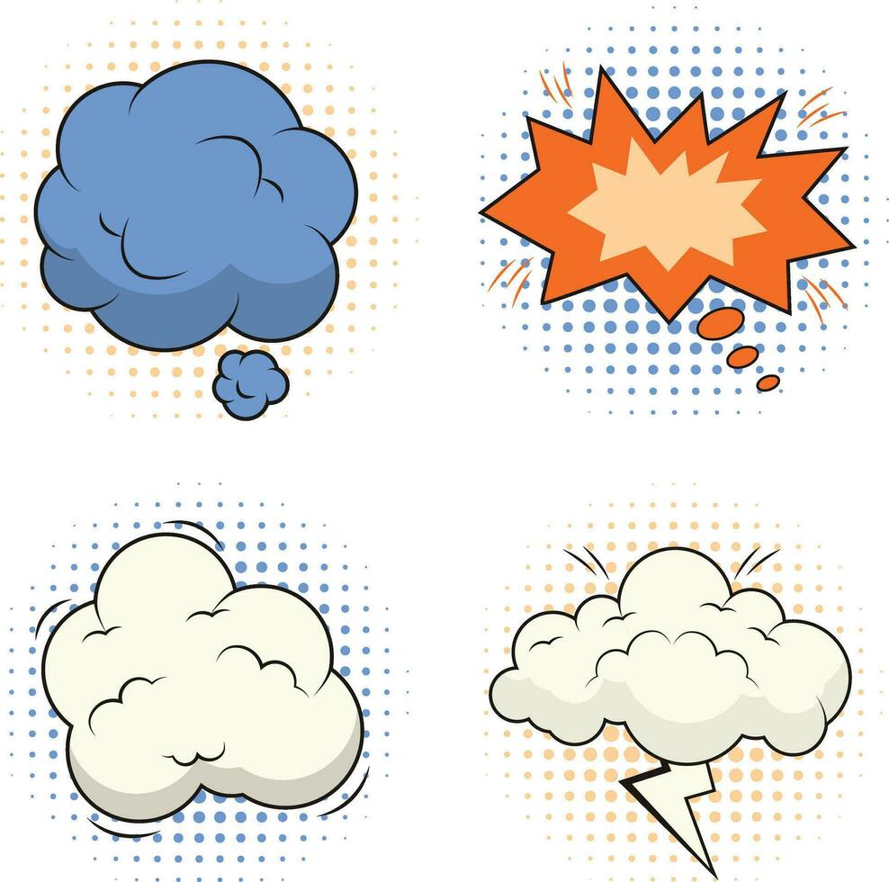 Comics Bubble Dynamic Icons Set. Isolated On White Background. Dialogue In Comics vector