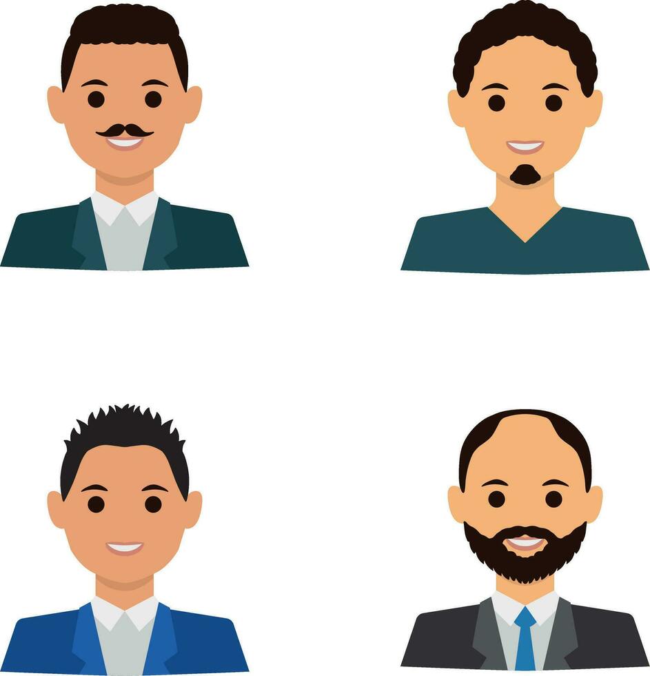 Set of Business Man Avatar. In Flat Style. Vector Illustration