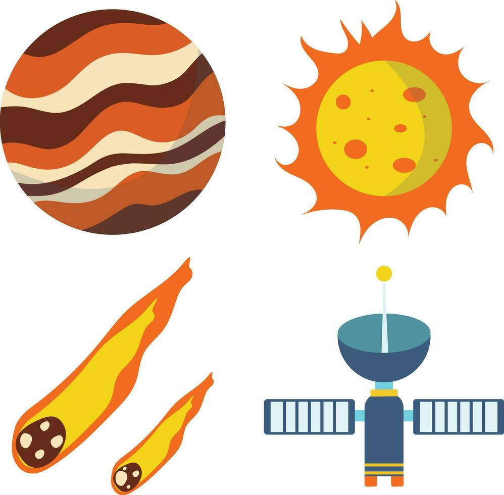 conjunto de exterior espacio cumpleaños. con planeta, OVNI, y satélite. vector ilustración.