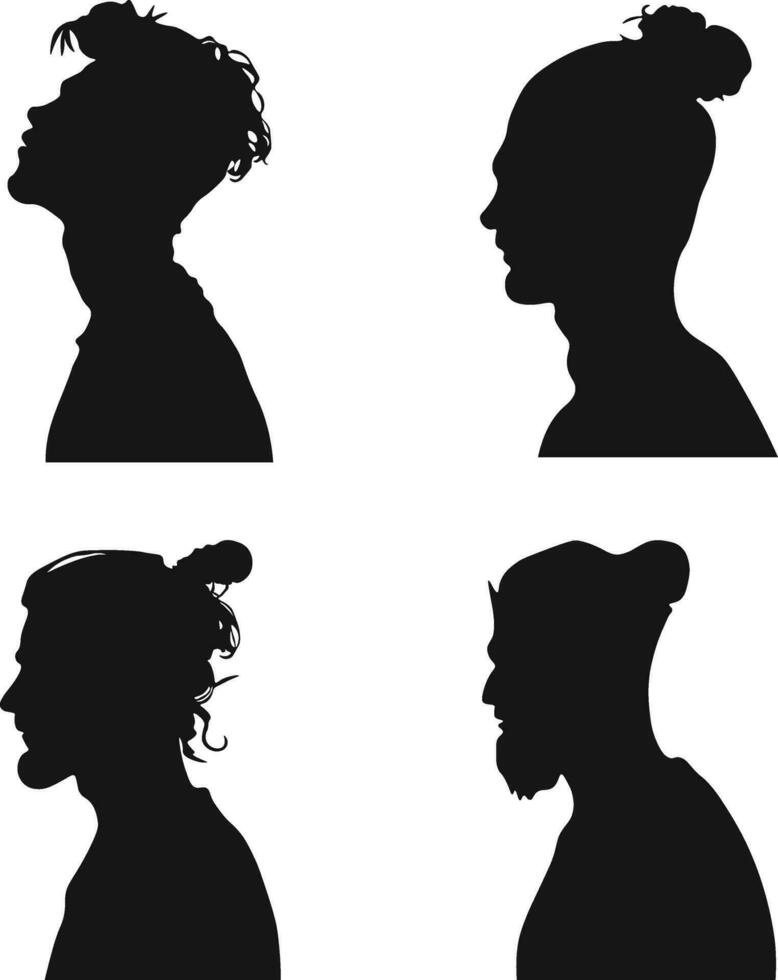 Collection of Different Man Head Silhouette. Man Side Face. Isolated On White Background vector
