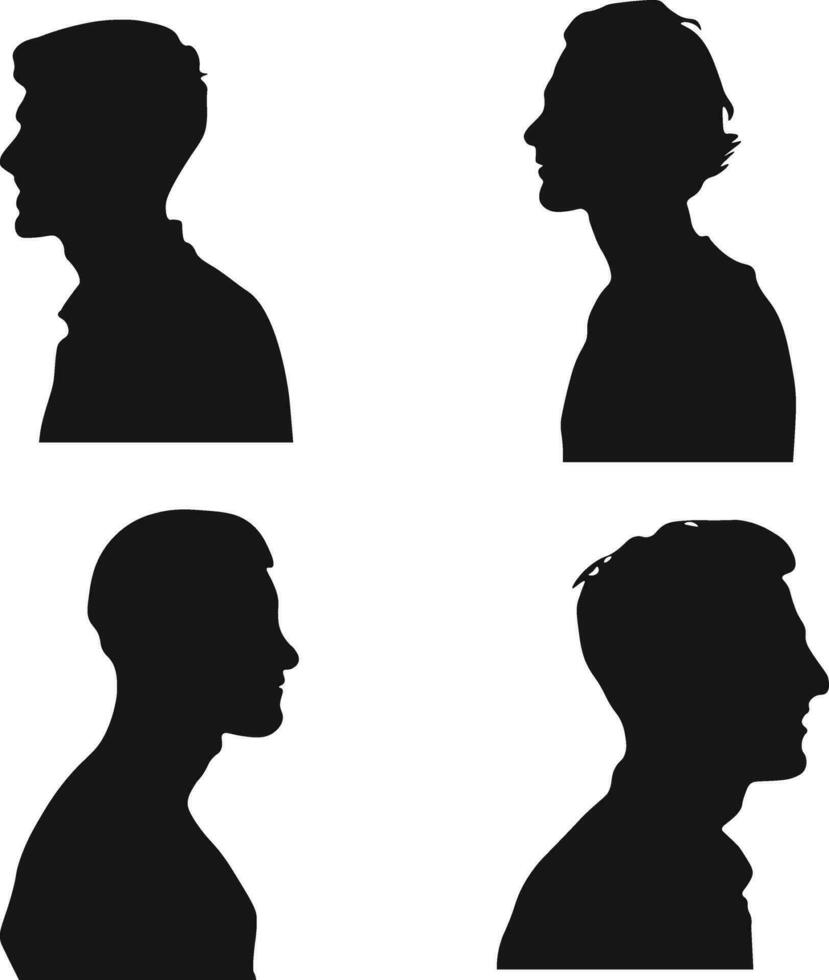 Collection of Different Man Head Silhouette. Man Side Face. Isolated On White Background vector