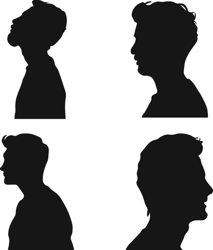 Collection of Different Man Head Silhouette. Man Side Face. Isolated On White Background vector
