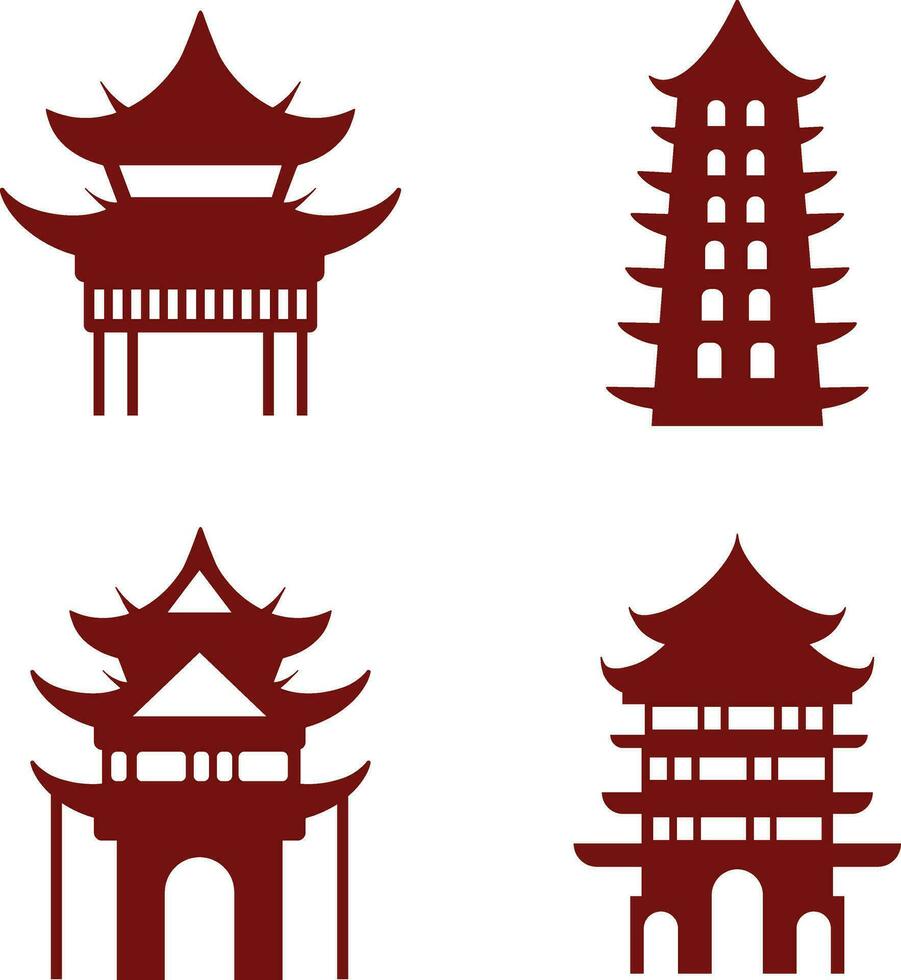 Collection of Chinese Traditional Building. Chinese Temple. Vector Illustration