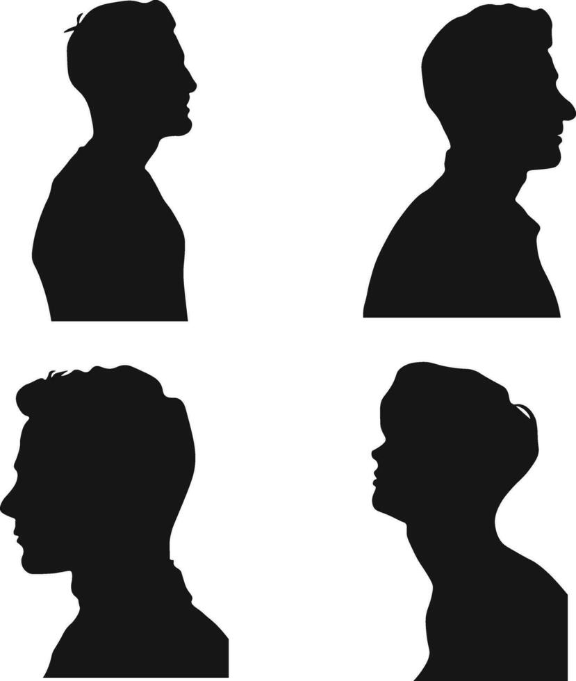 Collection of Different Man Head Silhouette. Man Side Face. Isolated On White Background vector