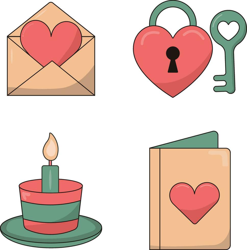 Set of Different Valentine's Day. Vector Illustration With Cartoon Style.