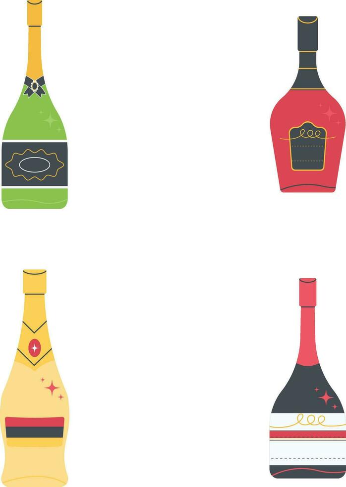 Collection of Various Bottles. Cartoon Style. Vector Illustration
