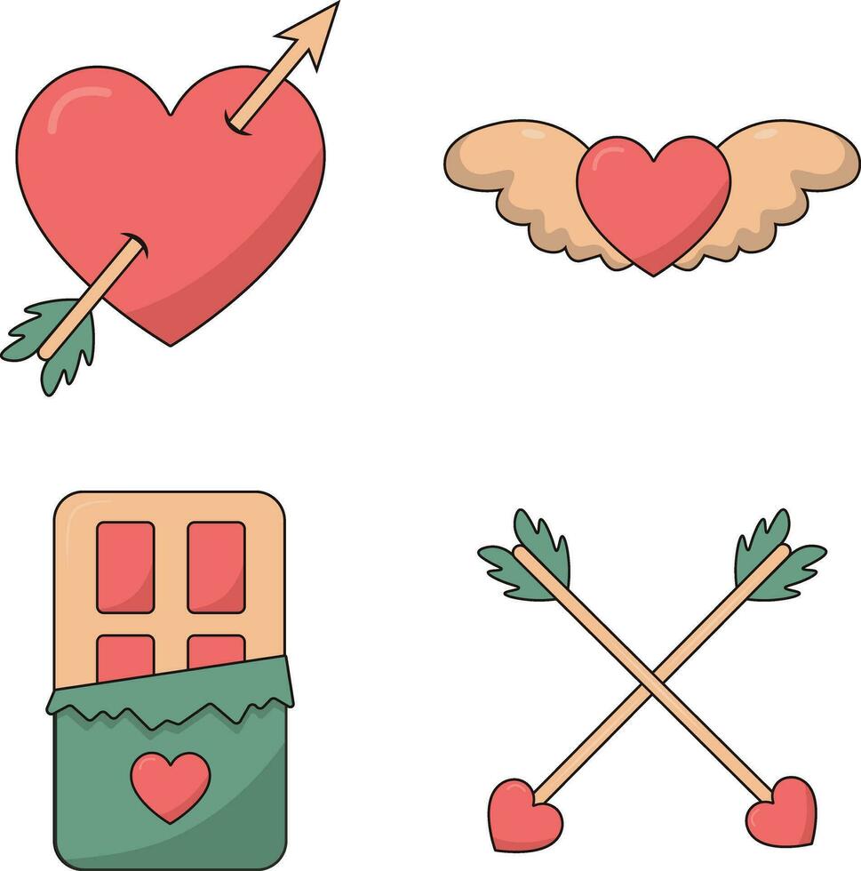 Set of Different Valentine's Day. Vector Illustration With Cartoon Style.