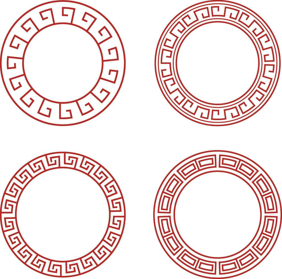 rojo chino circulo marco iconos oriental estilo. aislado vector