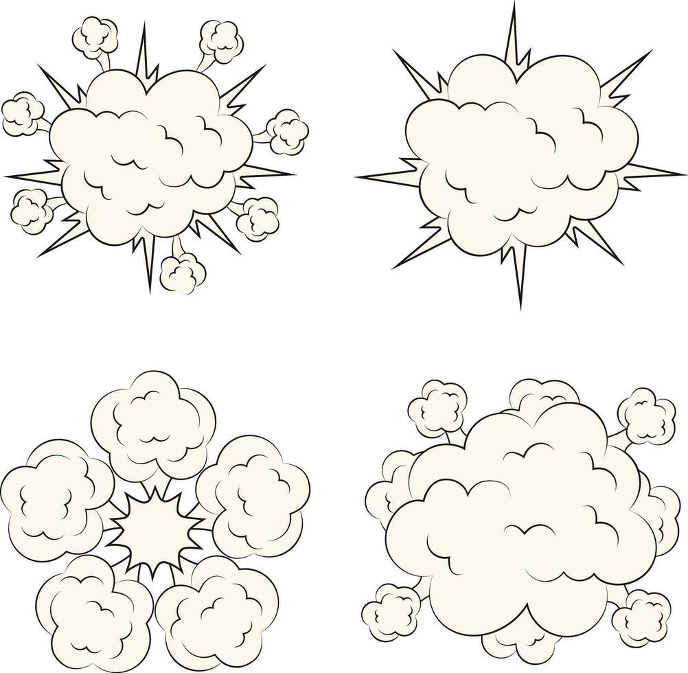 Comics Explosion Clouds Elements Set. Isolated Vector