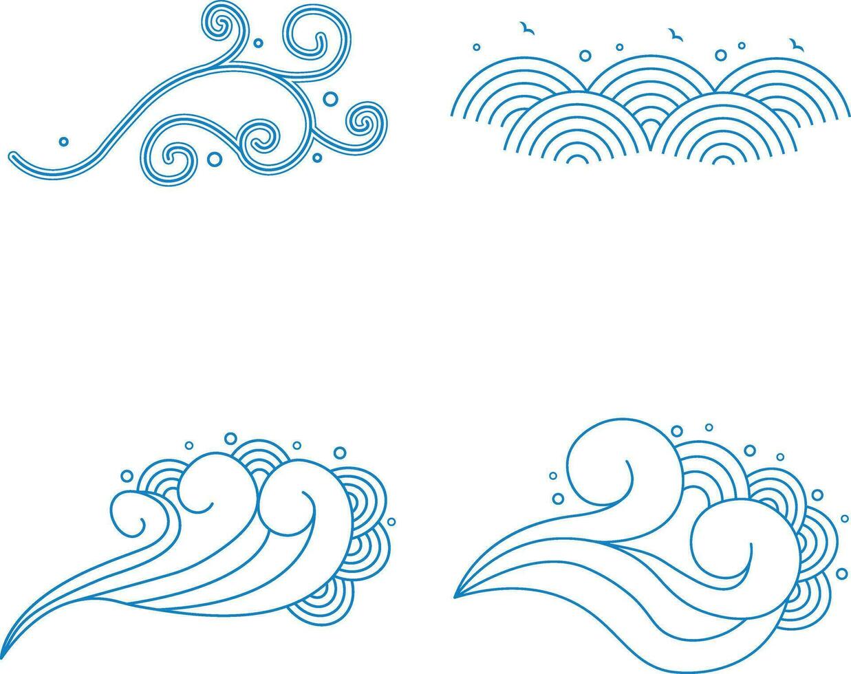 Chinese Traditional Wave Set. Ornament Sea, Ocean Water. Isolated On White Background vector