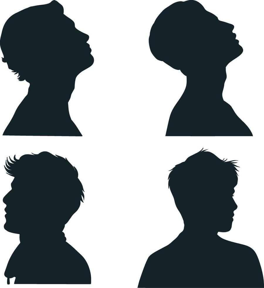 Collection of Man Head Silhouette. Isolated On White Background vector