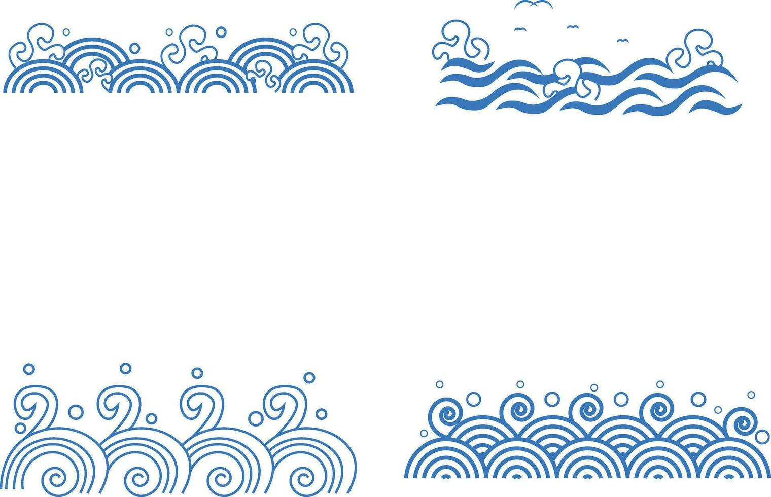 Traditional Chinese Waves Set. Isolated On White Background. vector