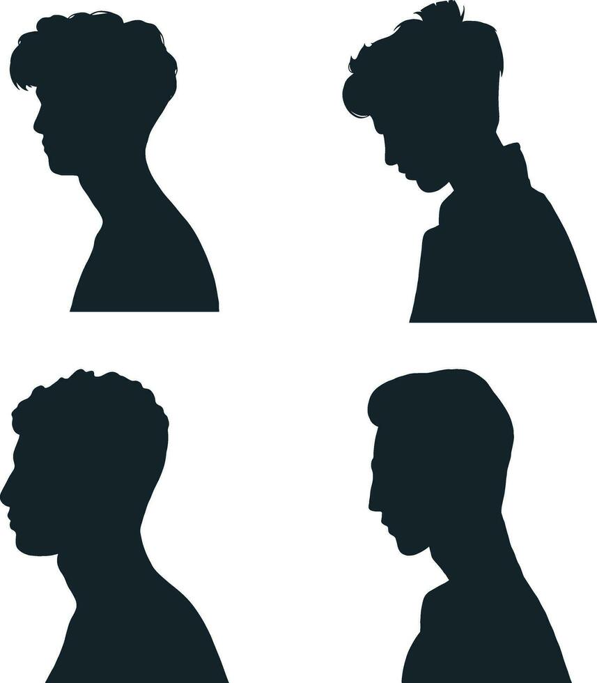 Collection of Man Head Silhouette. Isolated On White Background vector