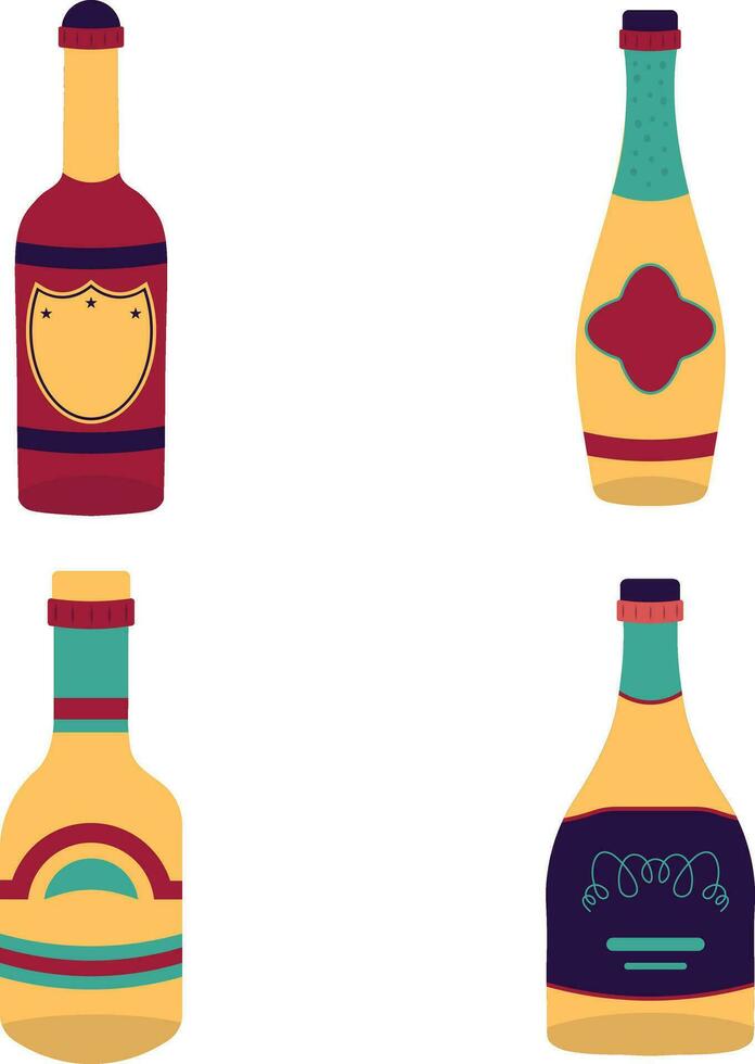 Set of Different Various Bottles. Flat Vector Illustration