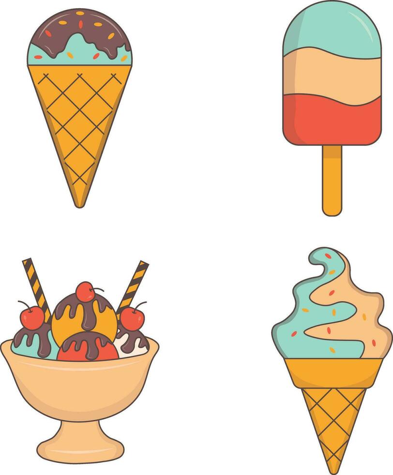Set of Ice Cream Yummy. Colorful Cartoon Style. Vector Illustration