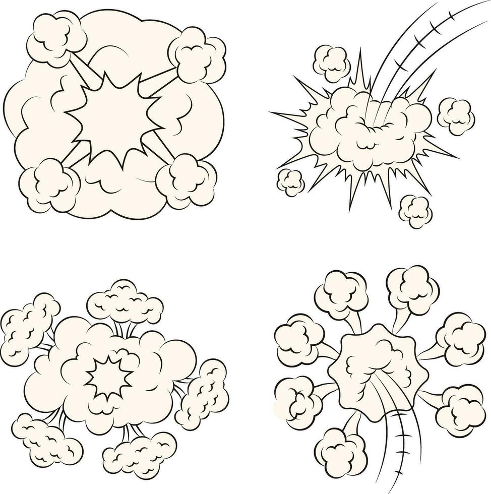 Comics Explosion Clouds Elements Set. Isolated Vector