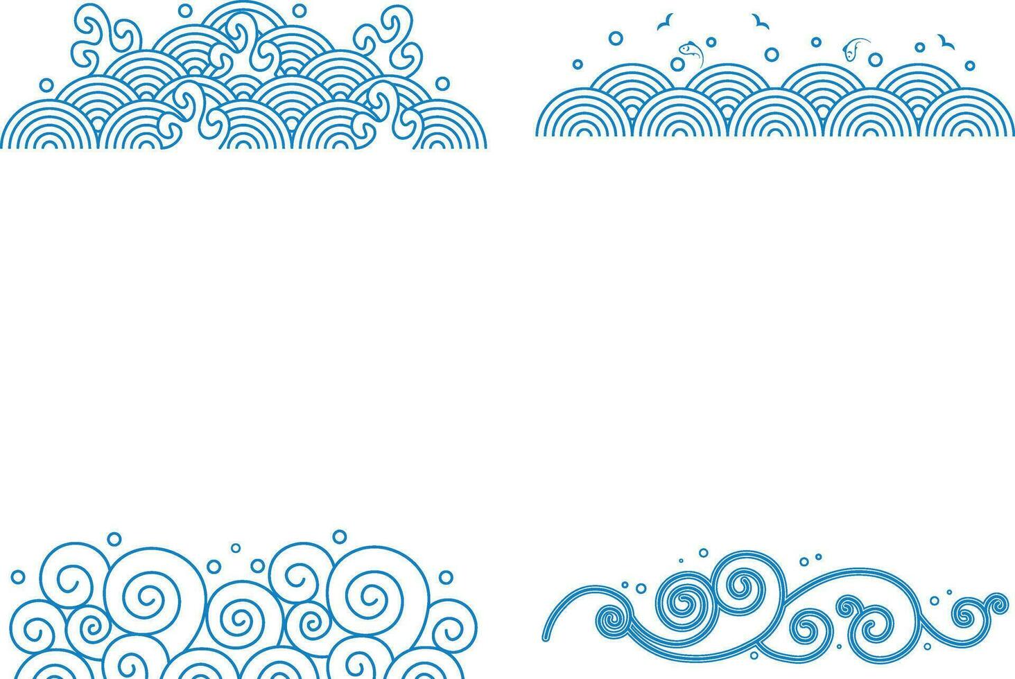 Chinese Traditional Wave Set. Ornament Sea, Ocean Water. Isolated On White Background vector