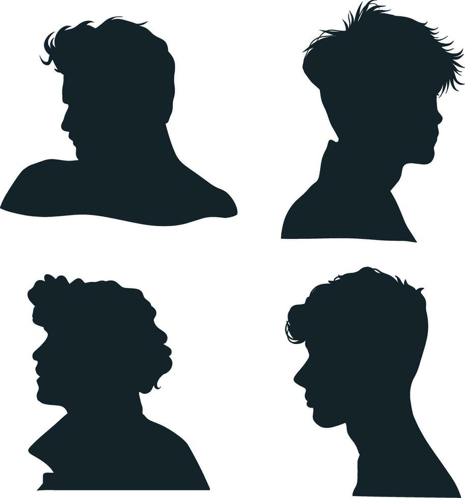 Collection of Man Head Silhouette. Isolated On White Background vector