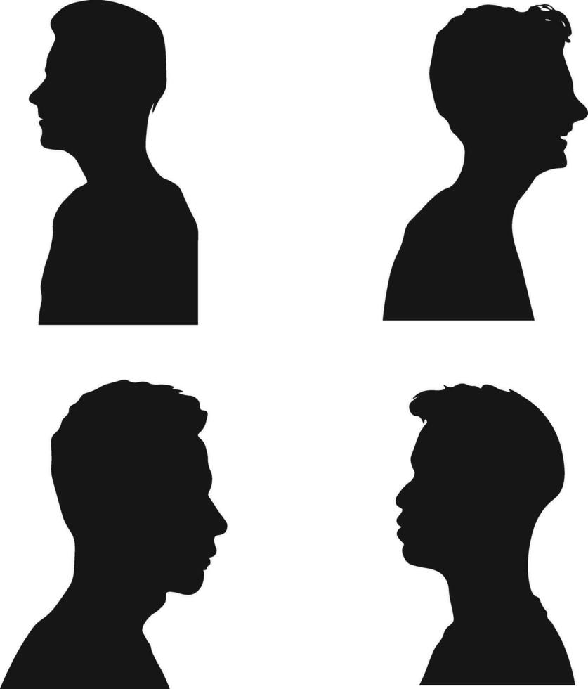 Collection of Different Man Head Silhouette. Man Side Face. Isolated On White Background vector