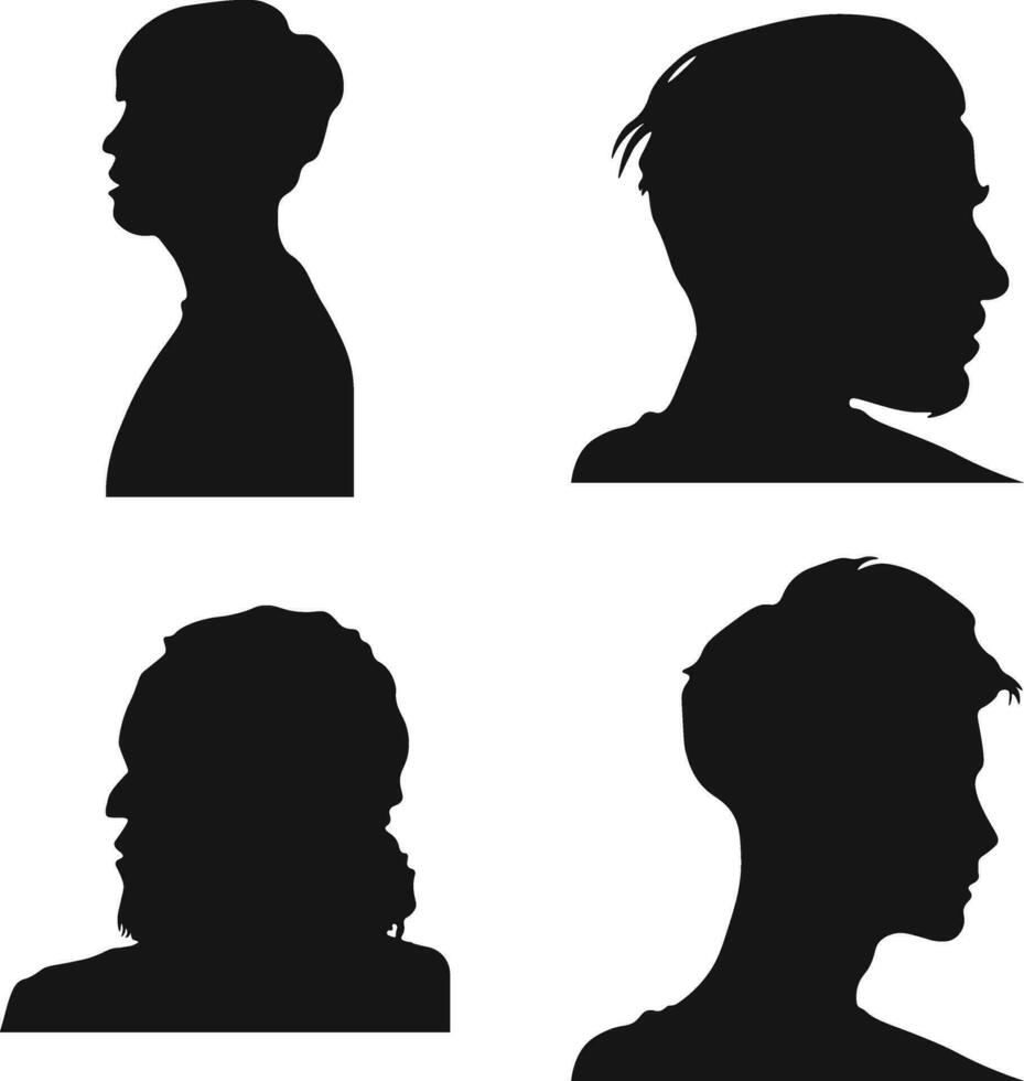 Collection of Different Man Head Silhouette. Man Side Face. Isolated On White Background vector