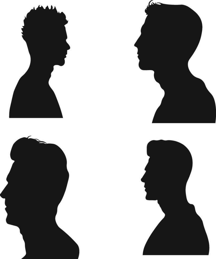 colección de diferente hombre cabeza silueta. hombre lado rostro. aislado en blanco antecedentes vector