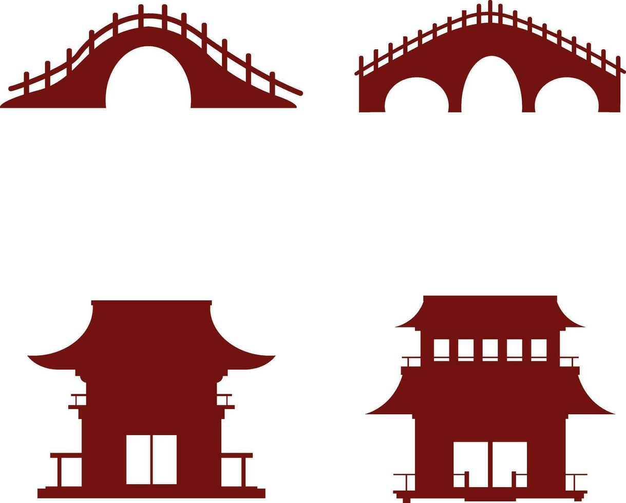 Collection of Chinese Traditional Building. Chinese Temple. Vector Illustration
