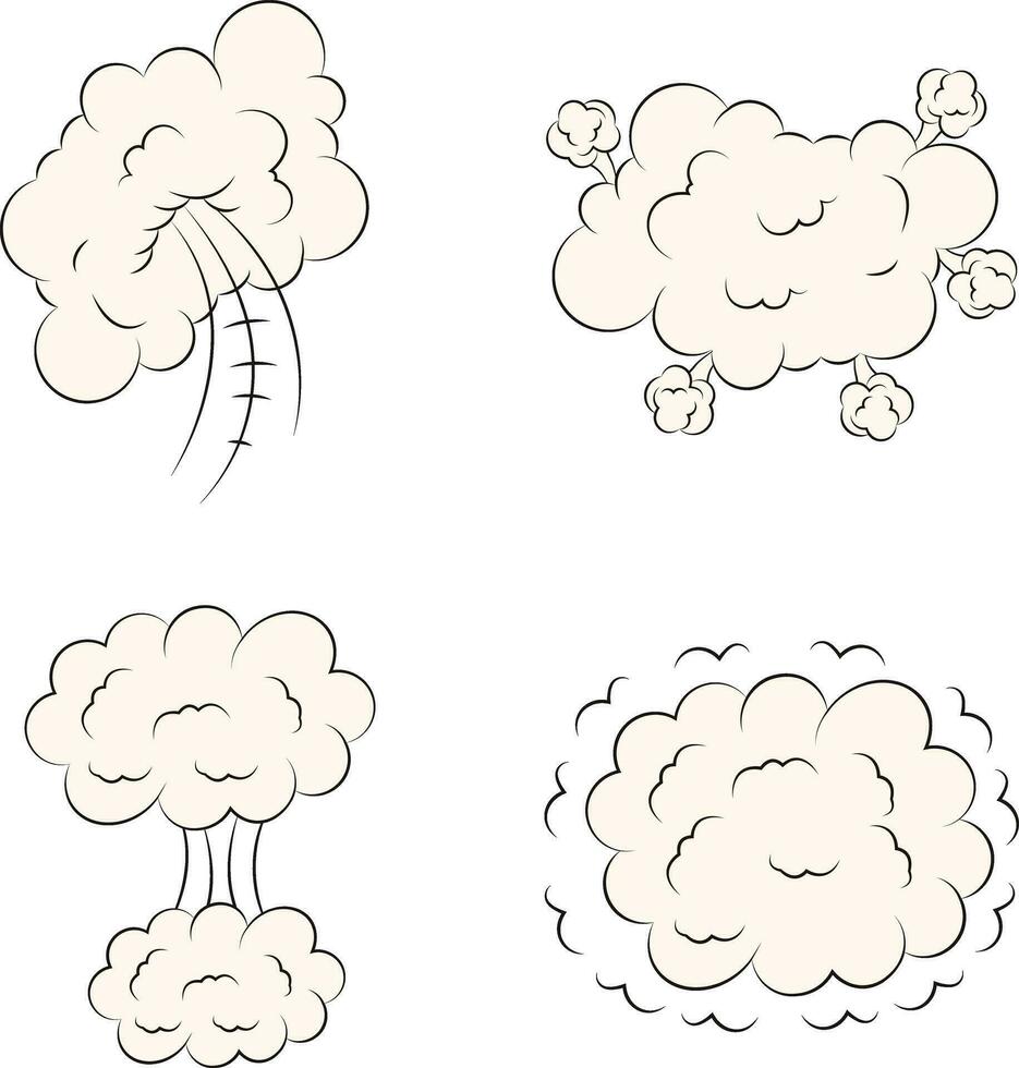 Comics Explosion Clouds Elements Set. Isolated Vector