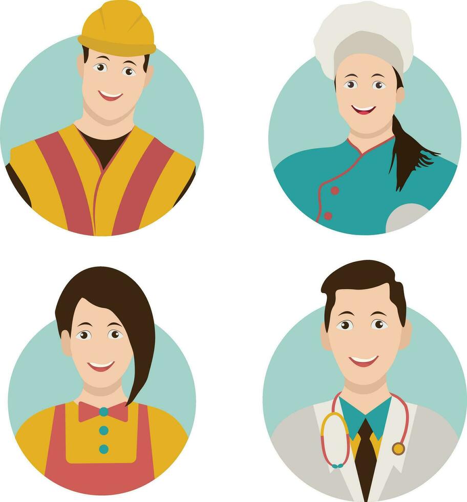 Profession Avatar Icons. Flat Cartoon Shapes. Vector Illustration