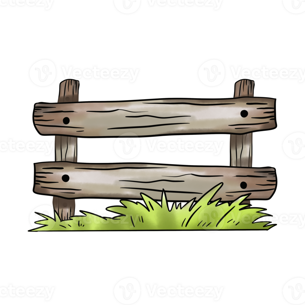 Wooden Fence Illustation with grass png