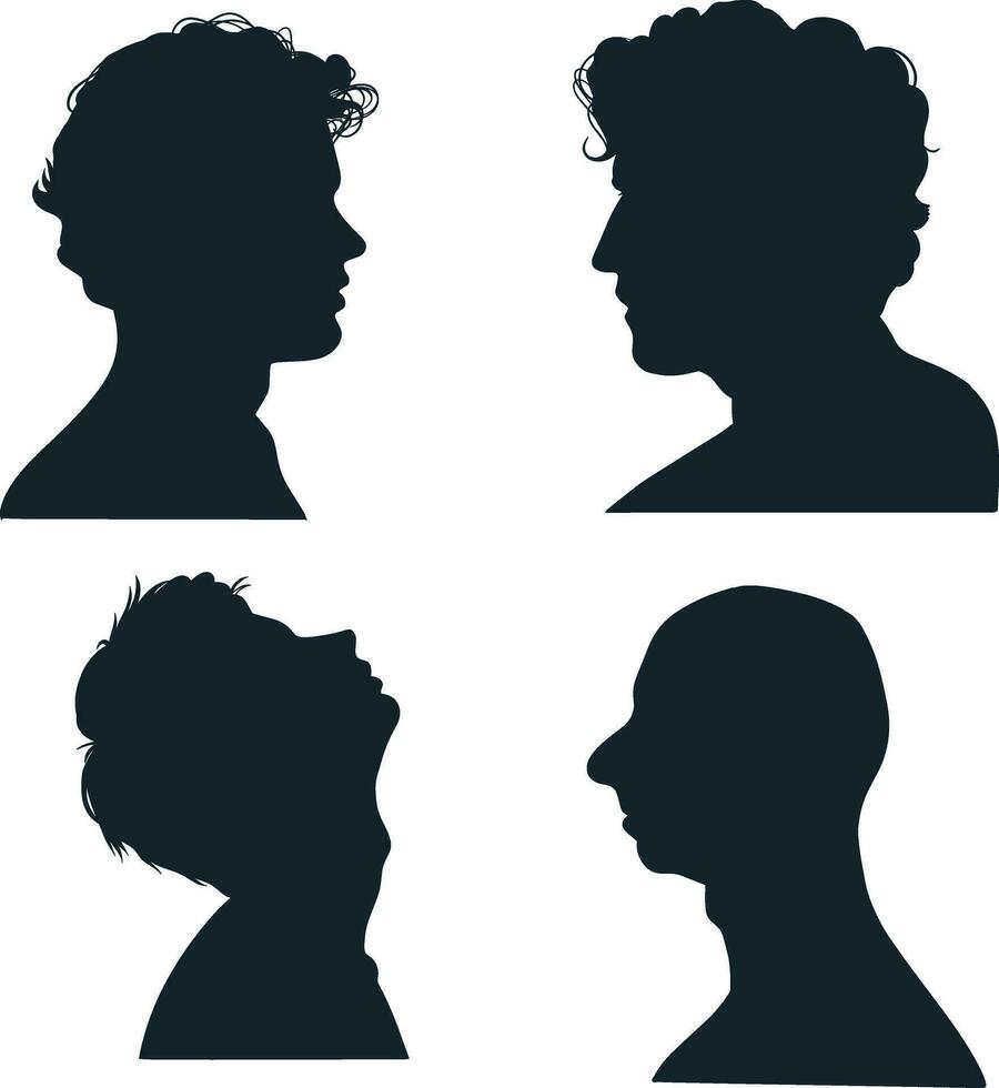 Collection of Man Head Silhouette. Isolated On White Background vector