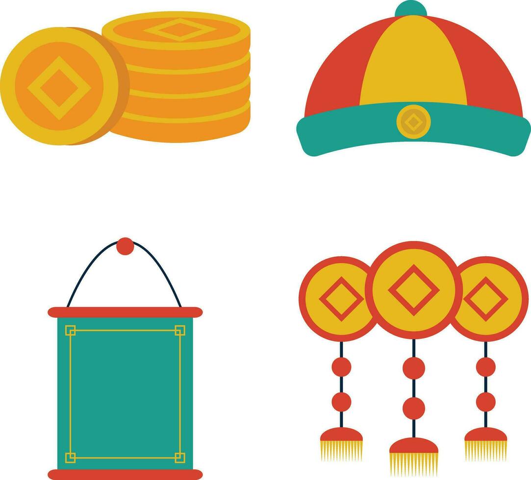 Chinese New Year Elements Set. Vector Flat Illustration.