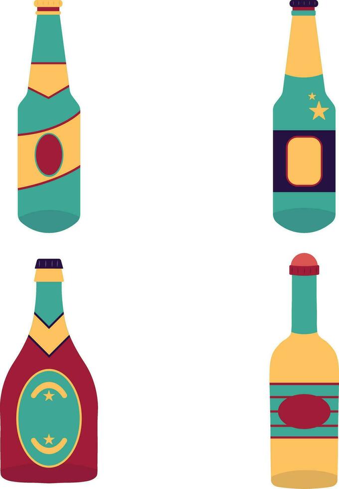 Set of Different Various Bottles. Flat Vector Illustration