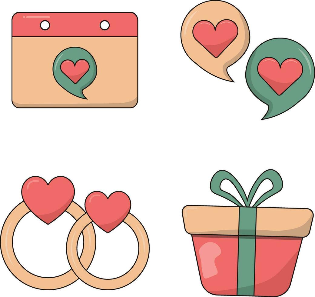 Set of Different Valentine's Day. Vector Illustration With Cartoon Style.