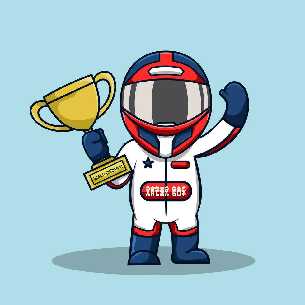 Cute racer wearing helmet and suit vector illustration