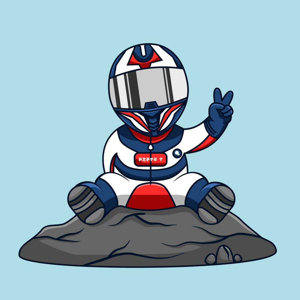 Cute racer wearing helmet and suit vector illustration