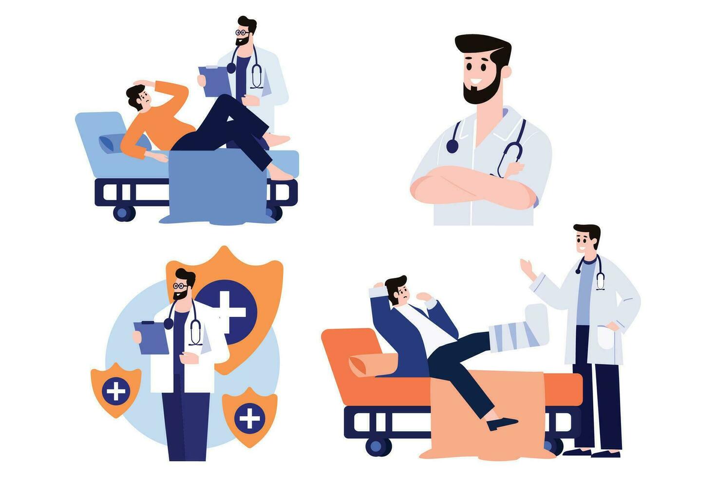 paciente y médico en plano estilo colección vector