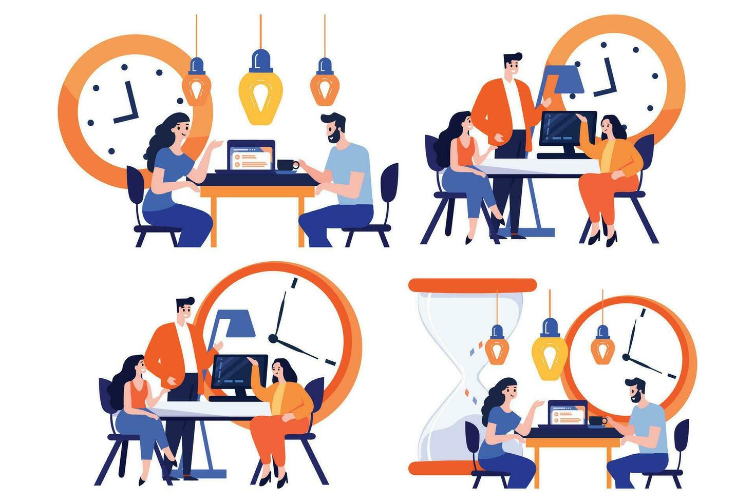 business teamwork brainstorming in flat style collection vector