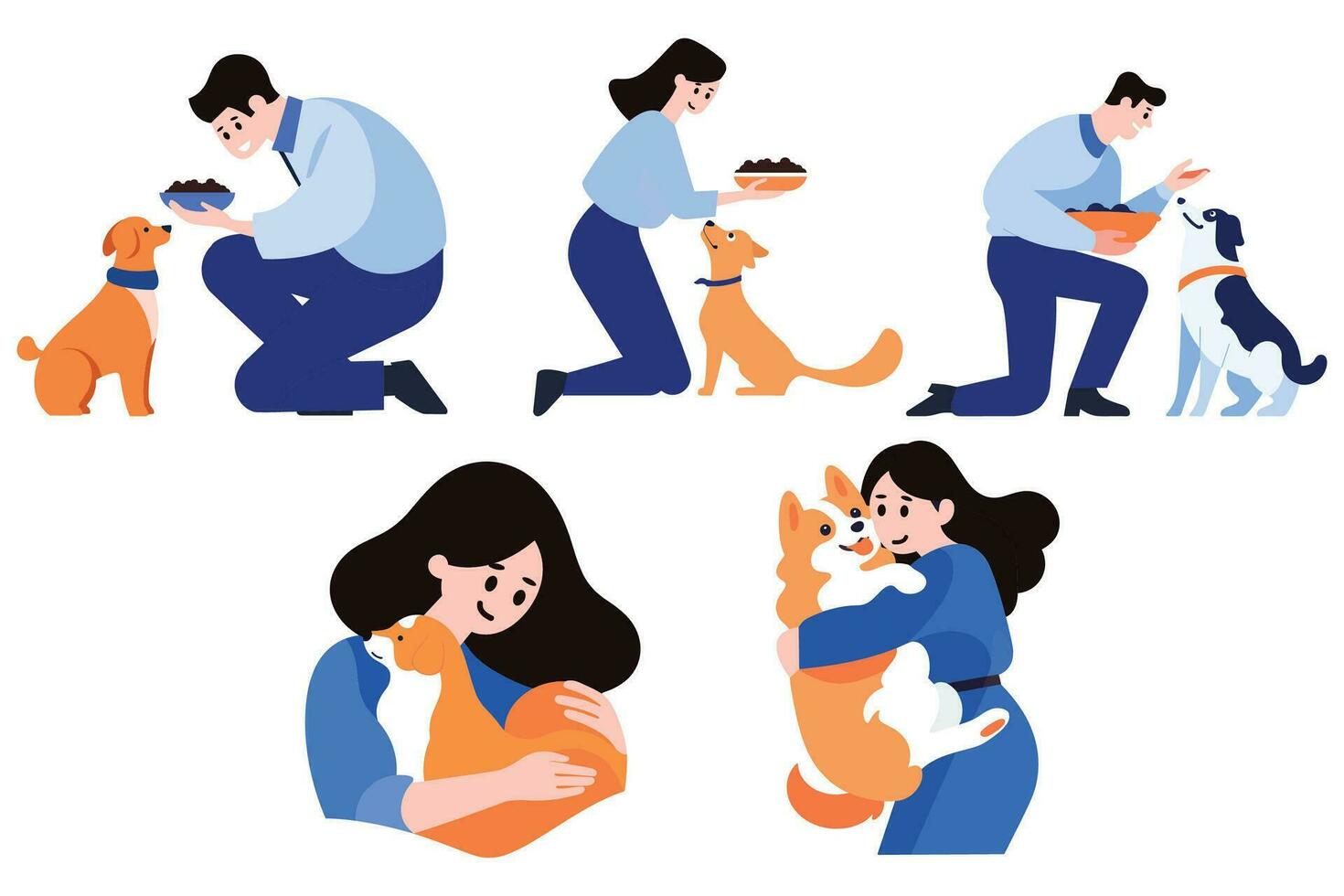 people pet their dog in flat style collection vector