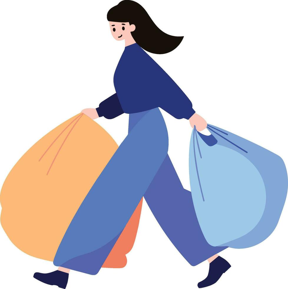 woman taking out trash in flat style isolated on background vector