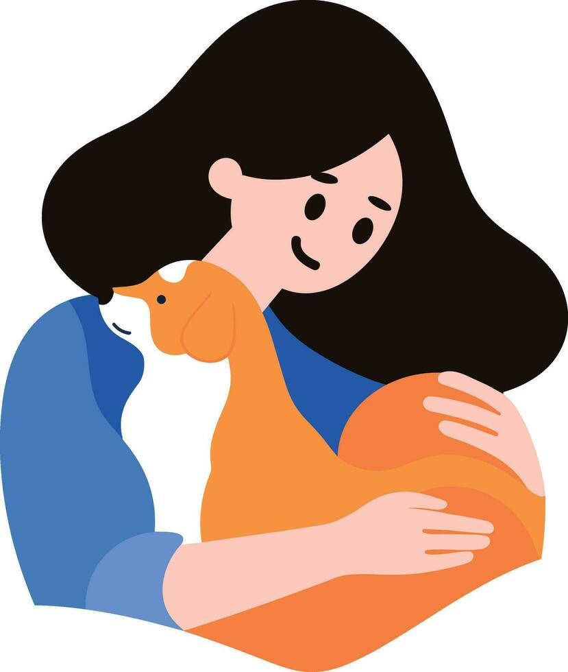 a woman hugging her dog in flat style isolated on background vector