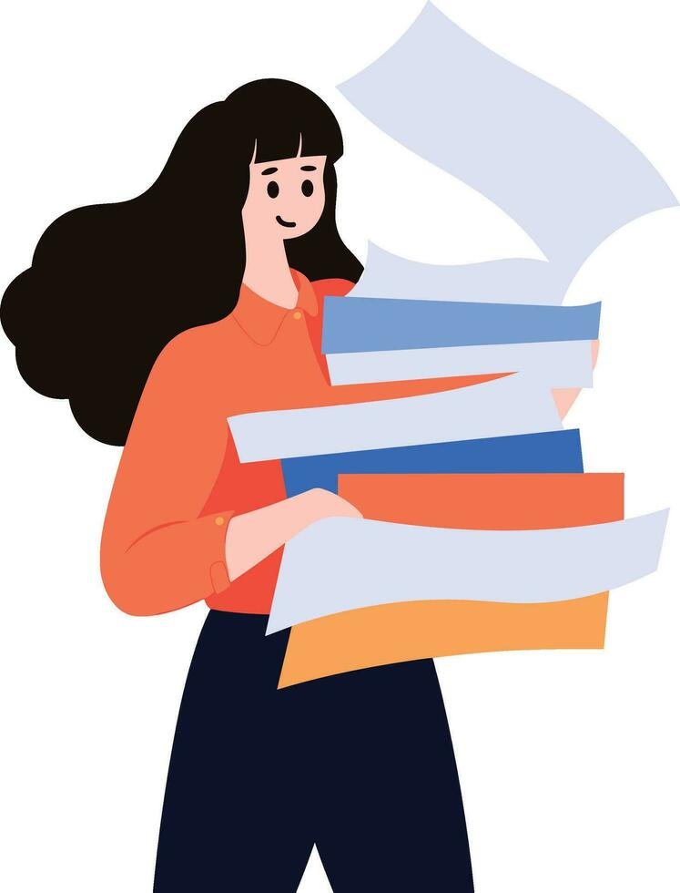 hard working woman in flat style isolated on background vector
