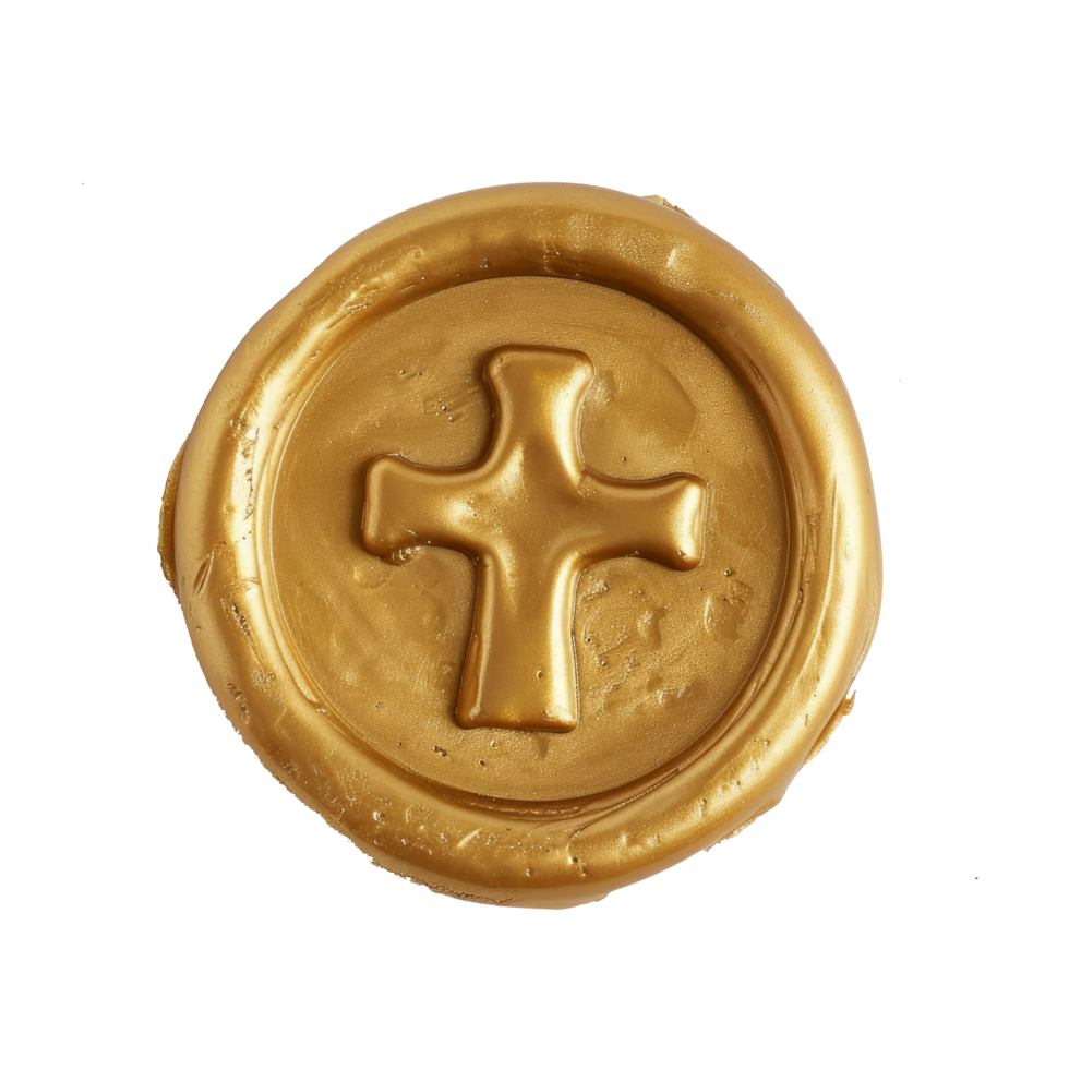 AI generated Golden Wax seal cross on transparent background png