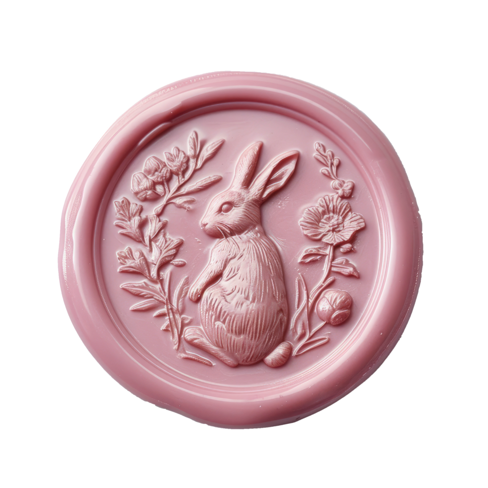 AI generated Wax seal with easter bunny transparent background. Happy ester day png