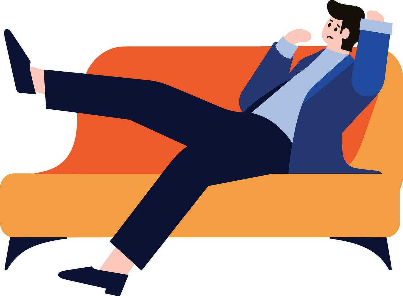 a man tired and lying down on couch in flat style isolated on background vector