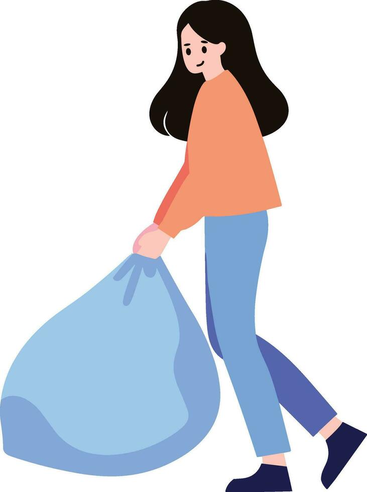 mujer tomando fuera basura en plano estilo aislado en antecedentes vector